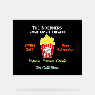 Home Movie Theater Popcorn Cold Beer Acrylic Sign
