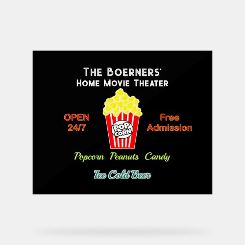 Home Movie Theater Popcorn Cold Beer Acrylic Sign