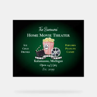 Home Movie Theater Popcorn Film Green Acrylic Sign