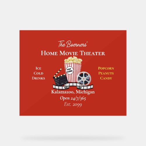 Home Movie Theater Popcorn Film Reel Acrylic Sign