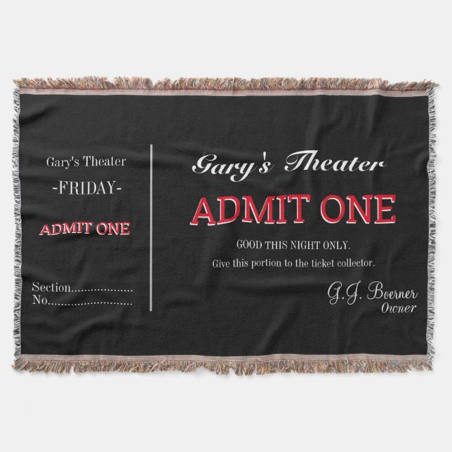 Home Movie Theater TV Room Ticket Blanket Throw (Front)