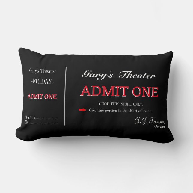 Home Movie Theater TV Room Ticket Lumbar Pillow (Front)
