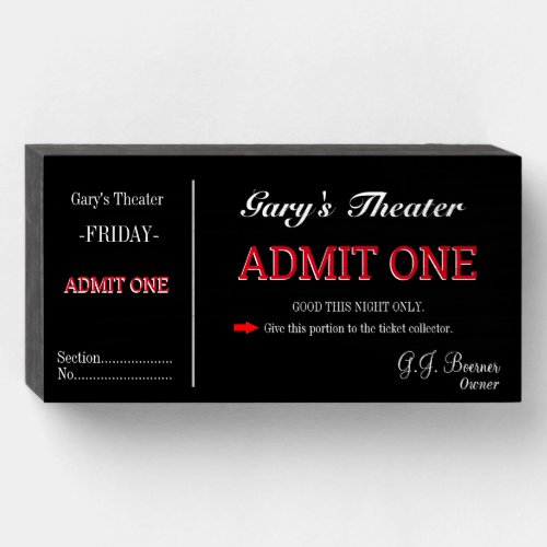 Home Movie Theater TV Room Ticket Wooden Box Sign