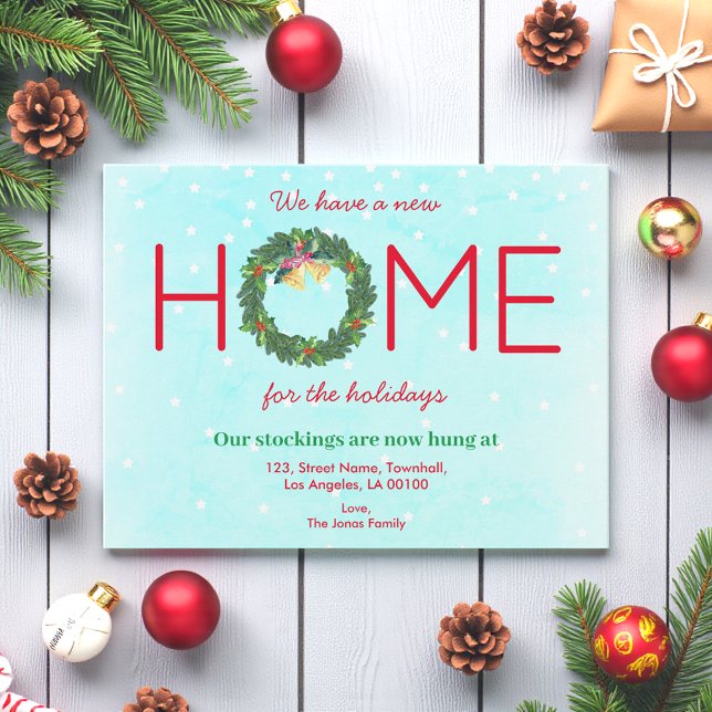 Home Moving Christmas Holiday Blue Winter  Announcement Postcard (Creator Uploaded)