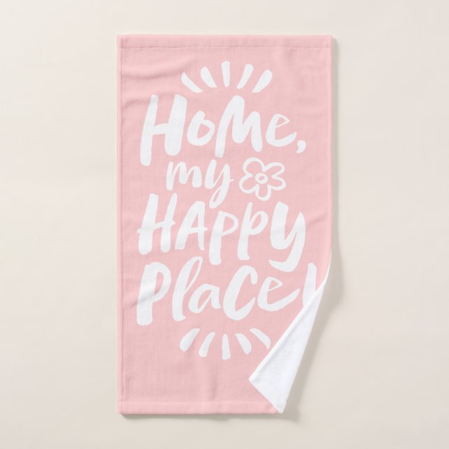 HOME my Happy Place!  Cozy Homebody Pale Pink Hand Towel (Hand Towel)