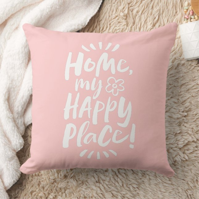 HOME my Happy Place! Home Body Cozy - Pale Pink Throw Pillow (Blanket)