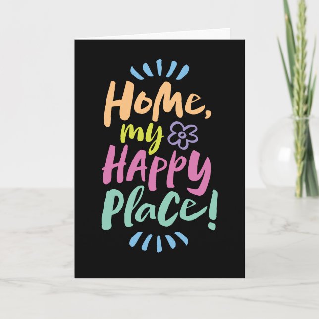 HOME my Happy Place!  Joyful Neon Lettering Holiday Card (Front)