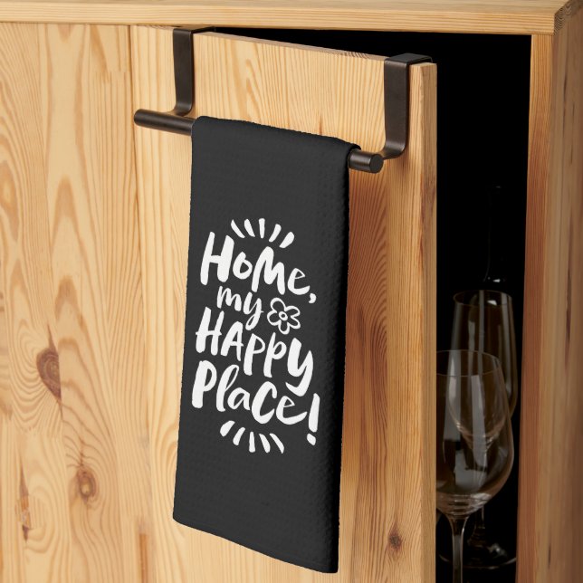HOME my Happy Place! Lettering Elegant Black Kitchen Towel (Thirds Fold)