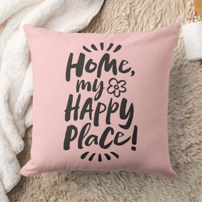 HOME my Happy Place!  Shelter in Place - Pale Pink Throw Pillow (Blanket)