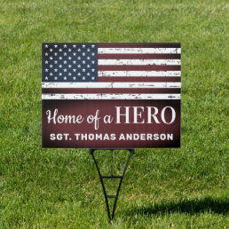 Home Of A Hero Military American Flag Yard Sign