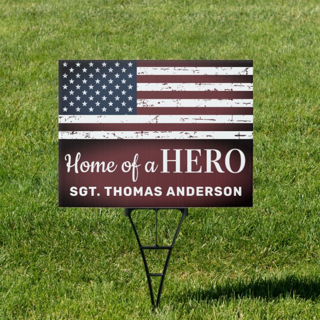 Home Of A Hero Military American Flag Yard Sign (Insitu)