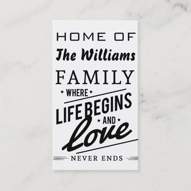 Home of Add Your Family Name Love Cards (Front)