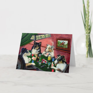 Home of Aussies 4 Dogs Playing Poker Greeting Card