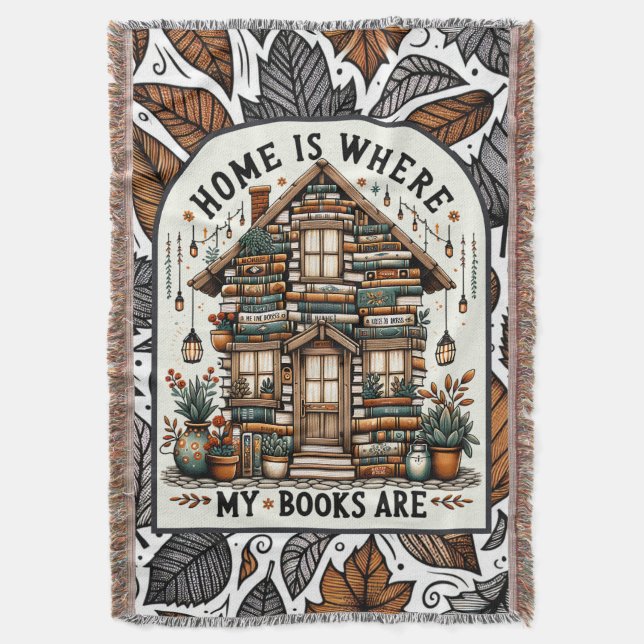 Home of Books Blanket | Cozy Bookworm Throw | Cott (Front Vertical)