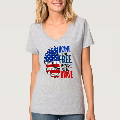home of free because of brave flower 4th of july T_Shirt