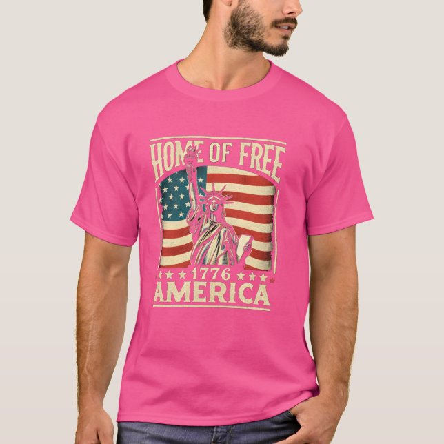 Home of Free USA Flag American Patriotic Statue Of T-Shirt (Front)