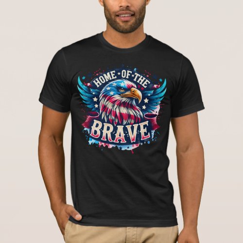 Home Of The Brave Bald Eagle Patriotic T_Shirt