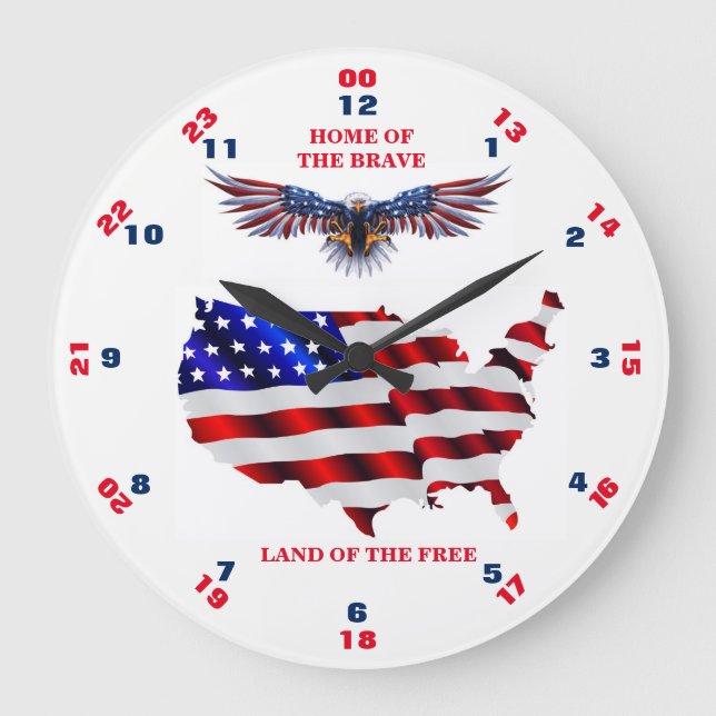 HOME OF THE BRAVE LAND OF THE FREE LARGE CLOCK (Front)