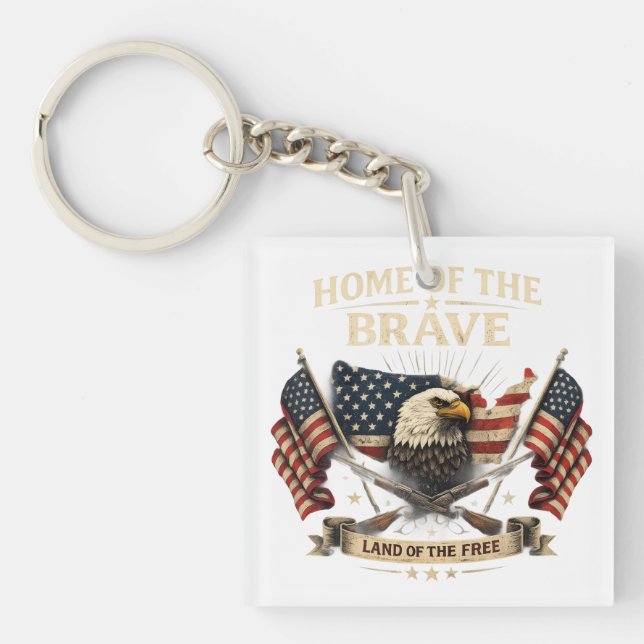 Home of the Brave Patriotic T-Shirt USA Flag Eagle Keychain (Front)