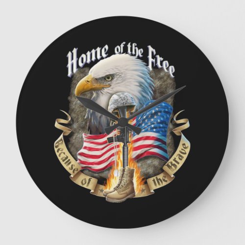 Home Of The Free Because Of Eagle Vetera The Brave Large Clock
