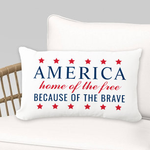 Home of the Free Because of the Brave America Lumbar Pillow