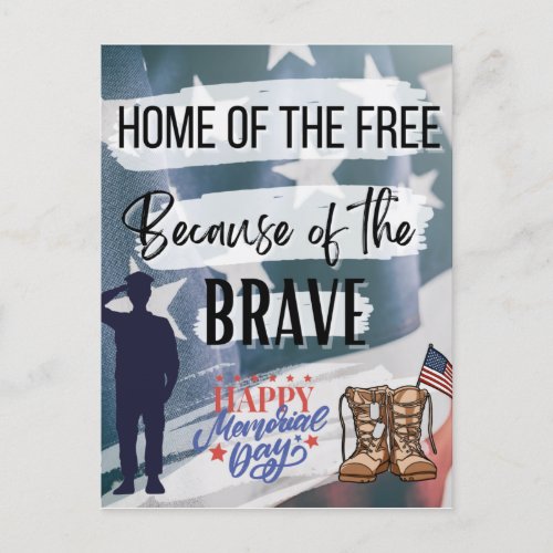 Home of the Free Because of the Brave  Square St Postcard