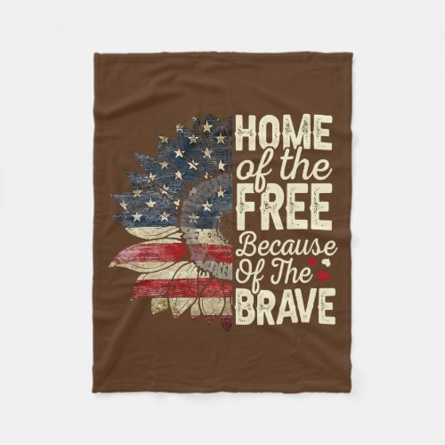 Home Of The Free Because Of The Brave Sunflower Fleece Blanket
