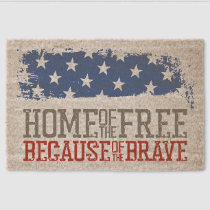Home of the Free Because of the Brave US Flag Fiber Doormat