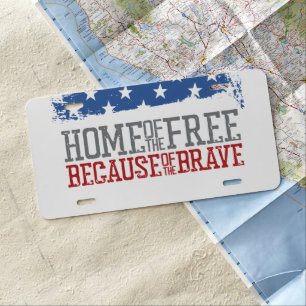 Home of the Free Because of the Brave US Flag License Plate