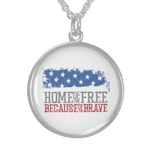 Home of the Free Because of the Brave US Flag Sterling Silver Necklace