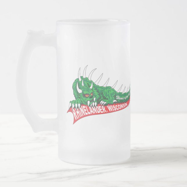 Home of the Hodag Rhinelander WI Frosted Glass Beer Mug (Left)