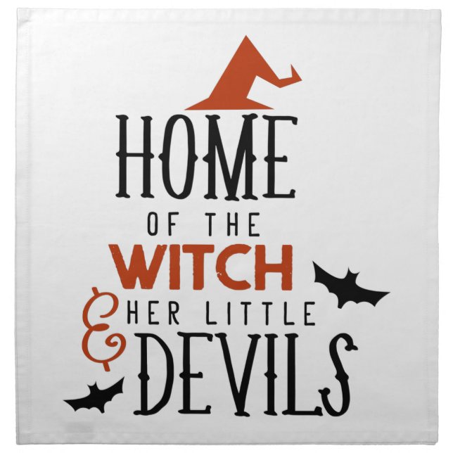 home of the witch and her little devils Halloween Cloth Napkin (Front)