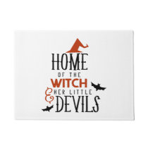 home of the witch and her little devils Halloween Doormat