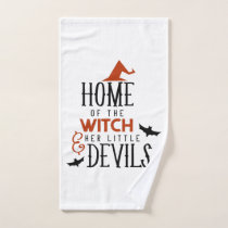 home of the witch and her little devils Halloween Hand Towel