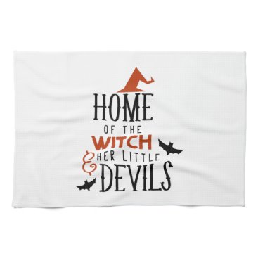 home of the witch and her little devils Halloween Kitchen Towel