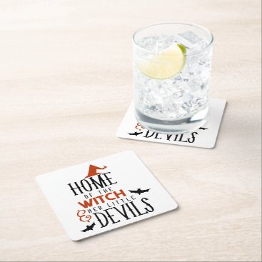 home of the witch and her little devils Halloween Square Paper Coaster