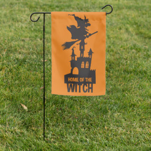 Home of the Witch, Orange & Black Halloween Garden Flag