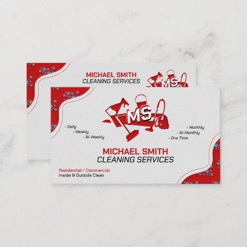 Home  Office Cleaning Services Red Logo Monogram Business Card
