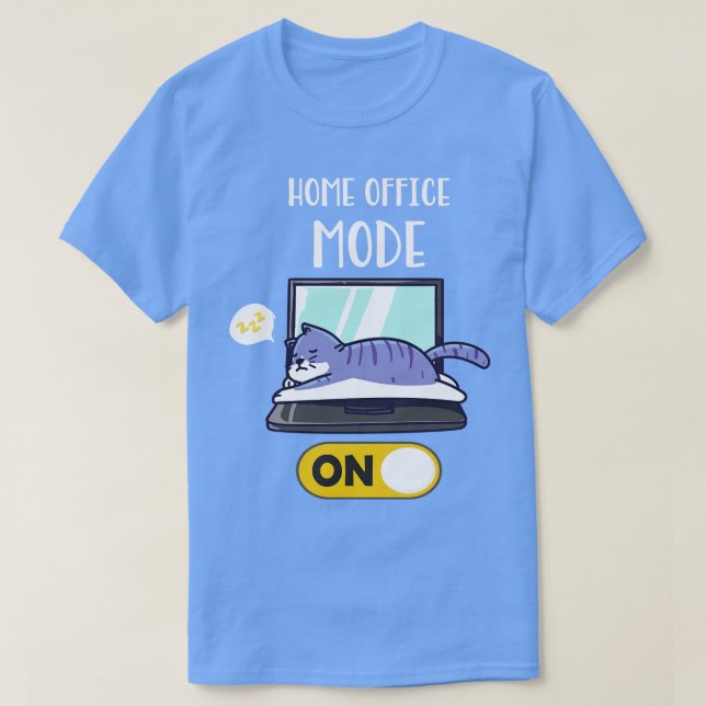 Home Office Mode On Lazy Cat On Laptop Fun T-Shirt (Design Front)