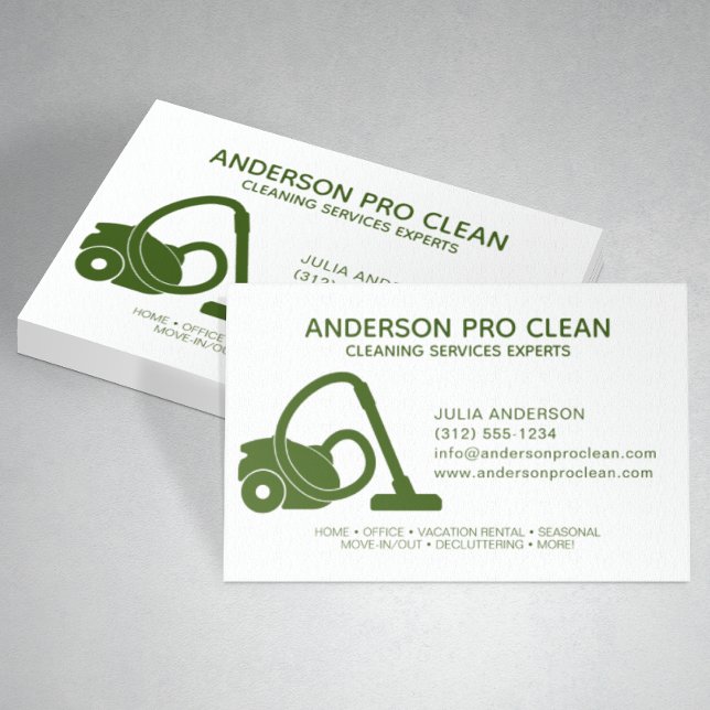 Home & Office Pro Cleaning Service Green Business Card (Creator Uploaded)