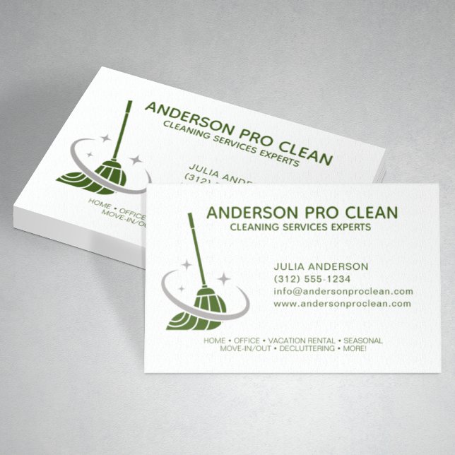 Home & Office Pro Cleaning Service Green Business Card (Creator Uploaded)