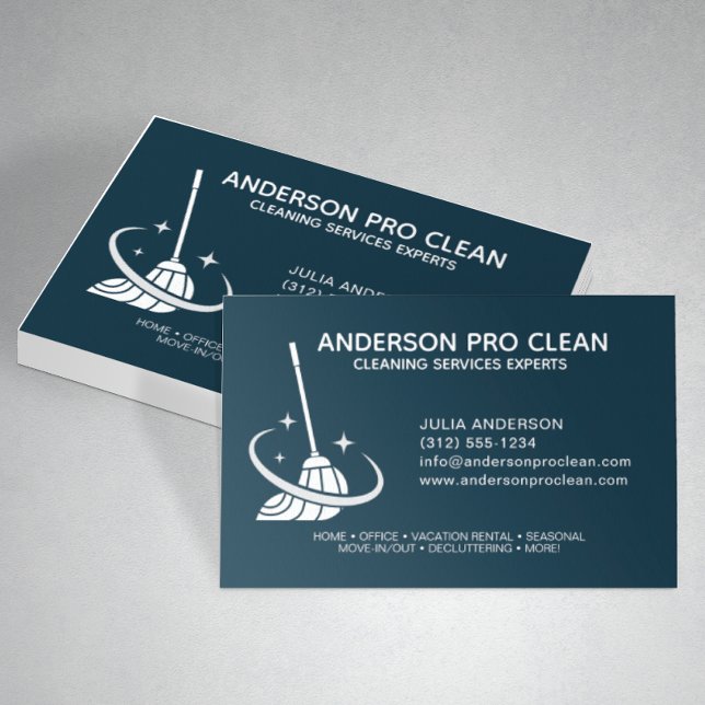 Home & Office Pro Cleaning Service Navy Blue Business Card (Creator Uploaded)