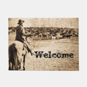 Home on the Range Vintage Cowboy and Cattle Herd Doormat