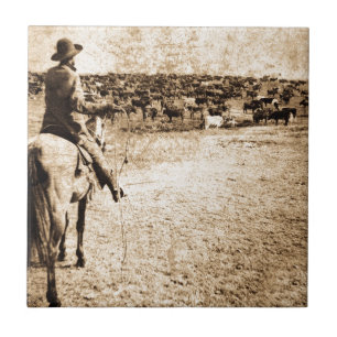 Home on the Range Vintage Cowboy Old West Ceramic Tile