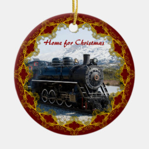 Home on the Train Vintage Locomotive Christmas Ceramic Ornament
