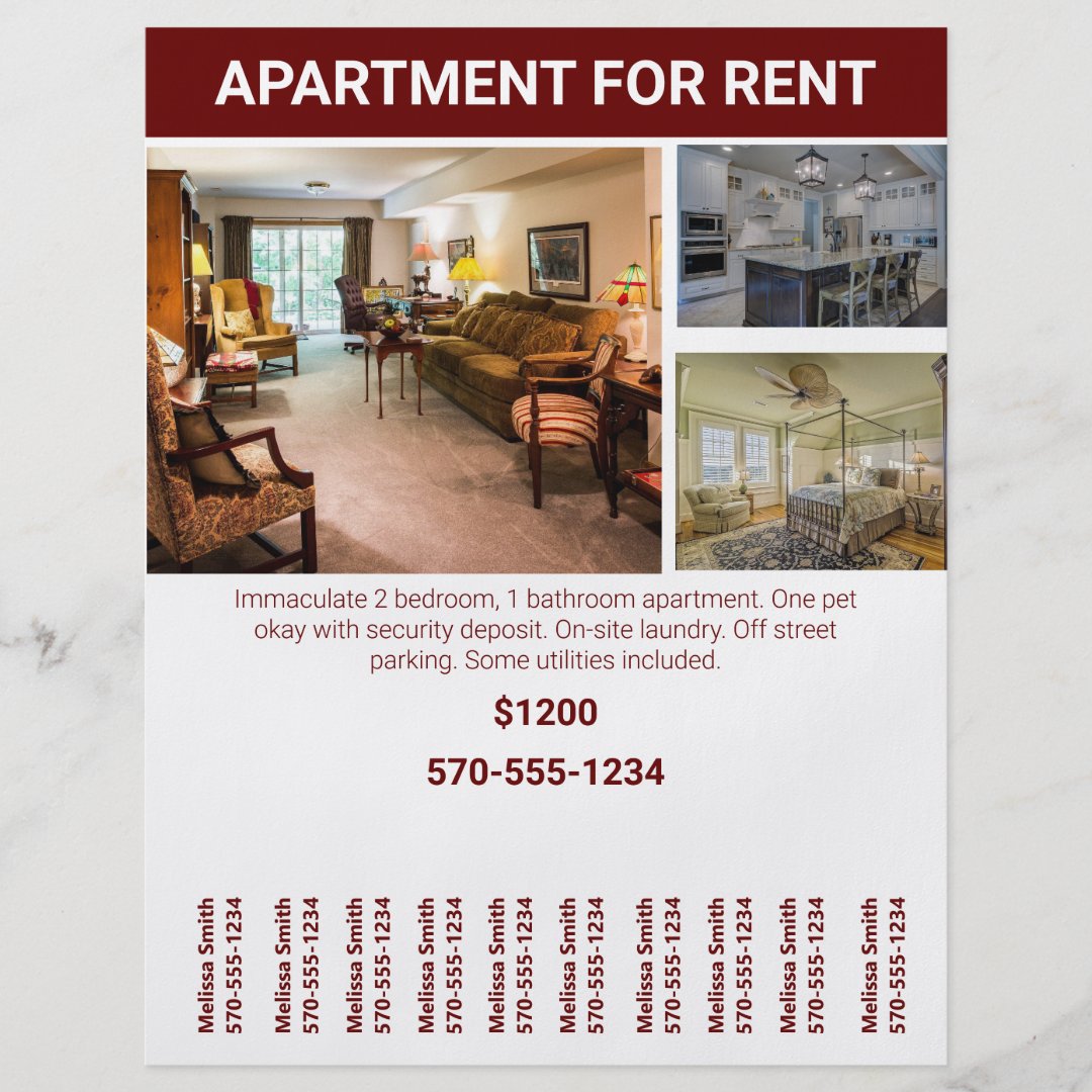 Home or Apartment For Rent Flyer Tear Off Strips | Zazzle