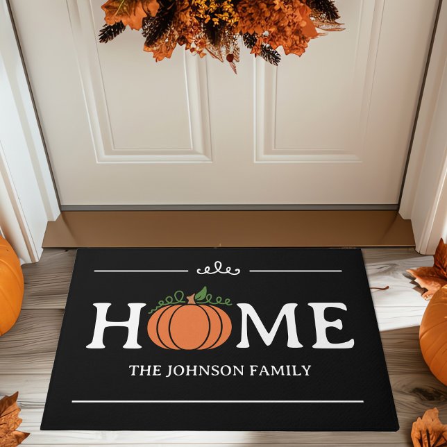 Home Orange Pumpkin Black Custom Last Name Doormat (Creator Uploaded)