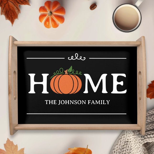 Home Orange Pumpkin Black Custom Last Name Serving Tray (Creator Uploaded)