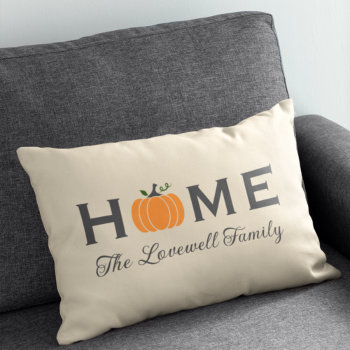 Home Orange Pumpkin Personalized Last Name Fall Lumbar Pillow by Plush_Paper at Zazzle