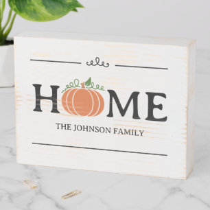 Home Orange Pumpkin White Custom Last Name Wooden Box Sign